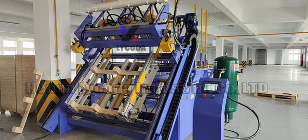 Wood pallet nailing machine in the plant